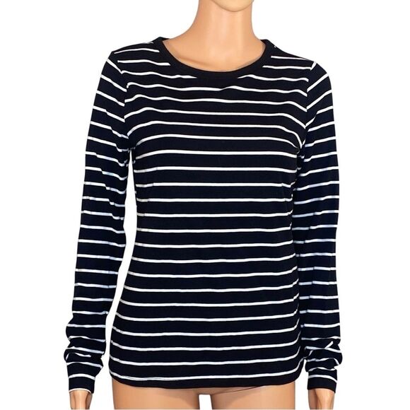 a.n.a Long Sleeve Striped Tee Rounded Neckline Womens Size Small Soft Jersey - Picture 2 of 6